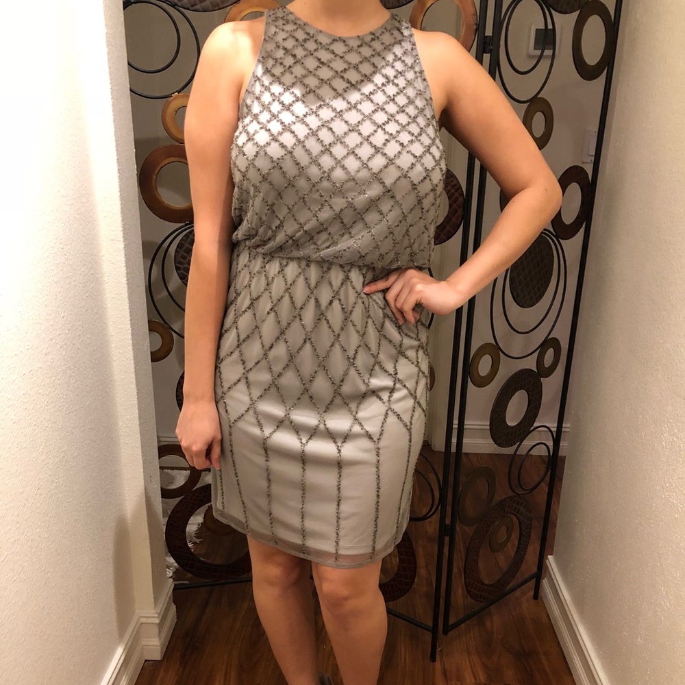 Gray Halterneck dress.